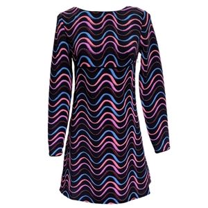 & Other Stories Navy Mod Dress Multi Colored Waves